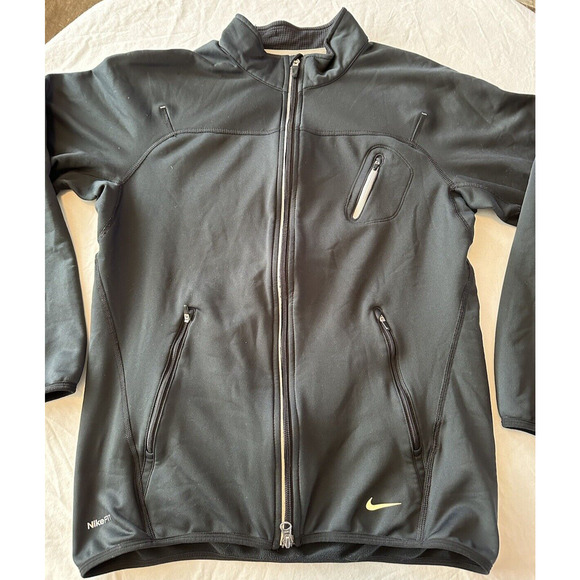Nike Fit Dry Fleece Lined Full Zip Jacket Black Small Activewear Pockets Clean - Picture 2 of 11